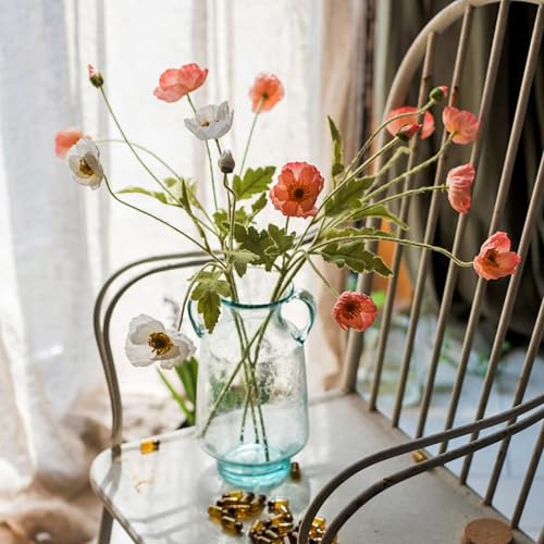 Lifelike Artificial Poppy Flowers, 8 Stems Silk Bouquet with Flocked Stems & Leaves – for Wedding Centerpieces, Home Decor, Table Arrangements - color: 8pcs Pink