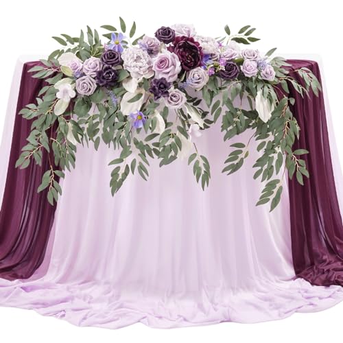 TINGE TIME Artificial Sweetheart Flower Swag with Tablecloth and Table Runner, Pack of 3 Floral Arrangement for Wedding Sweetheart Table Centerpiece Decoration (Lavender & Plum) - color: Lavender & Plum