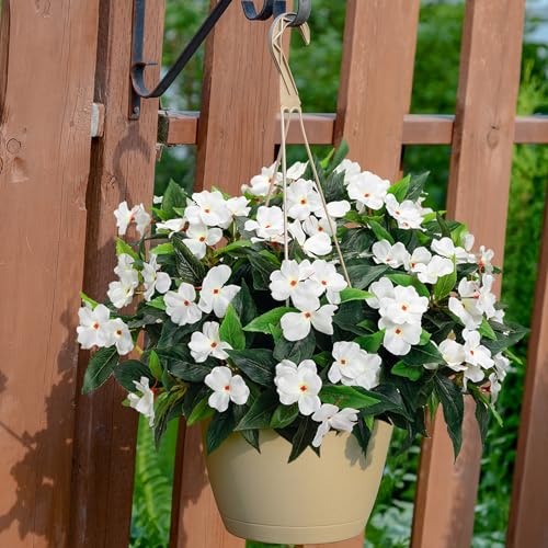 Uqueeten15.7” Fake Flowers Artificial Flowers for Outdoor,Silk Artificial Impatiens Bouquet Flowers for Outdoors，Spring Flowers Flores Artificiales para Decoracion Indoor Decor 8PCS(White) - color: White-8