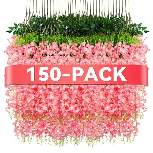 Alotiki 150 Pack Wisteria Hanging Flowers,Fake Hanging Flowers,Wisteria Artificiales Garland for Home Wedding Arch Floral Party Garden Ceremony Outdoor Decor,3.6 Feet Long(150,Pink) - color: Pink, size: 150