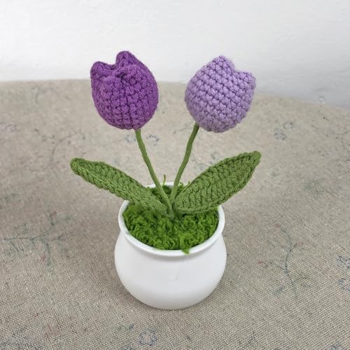 Joekaran Crochet Flowers Cute Little Potted Flower, Gift for Birthday, Teacher’s Day, Graduation, Anniversary, Christmas, Decor for Car Dashboard,Home Office Decoration (Purple Gradient Tulips) - color: Purple Gradient Tulips