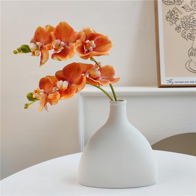 5 Artificial Orange Orchid Flower 18 Inches Real Touch Faux Phalaenopsis Stems Fake Orchid Flowers Arrangement for Wedding Bridal Bouquets and Home Office Indoor Decorations (Orange) - color: Orange