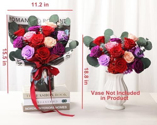 Lovenfold Flowers for Delivery Birthday Flowers Gift for Her,Preserved Flowers Bouquet 12 Roses Mixed Bouquet,Rose Gifts for Women Mom Grandma(Mixed 12 Red Roses) - color: Mixed colors 1206