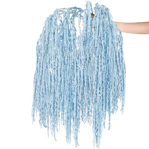 Suncalla 12 Pcs Light Blue Spring Natural Dried Amaranthus Hanging Flowers Amaranthus Artificial Flowers for Wedding Arch Bouquet Floral Garland Wall Home Decoration (23 Inch) - color: Light Blue