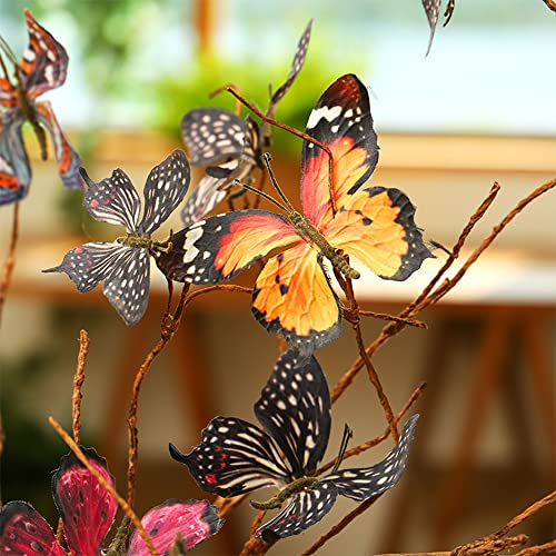 Artificial Butterfly, Silk Butterflys, Butterflies for Crafts for Floral Arrangements, 3D Butterfly Stakes Decor, Christmas Tree Decor, New Year Party Supplies - color: Yellow-5-pcs