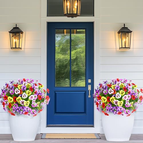 MARTINE MALL 18 Bundles Artificial Flowers for Outdoors, Fake Outdoor Flowers, Fake Pansy Faux Plants Outdoor UV Resistant Silk Pansy Flowers for Planters Indoor Porch Decor (Mix Colors) - color: Yellow+white+purple+red+light Pink+light Purple, size: 18 B