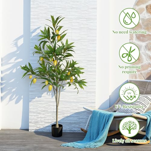 Daifunli 1 Pack Artificial Mango Tree with Realistic Leaves and Natural Trunk Faux Tree with Silk Leaves for Porch Home Office Farmhouse Indoor Outdoor Housewarming Gift - style: Mango