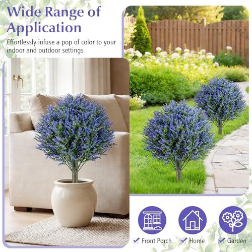Goplus Set of 2 Artificial Lavender Topiary Ball Trees, 24” Faux Shrub Bushes with Ground Spikes, Sun-Proof Indoor Outdoor Fake Evergreen Plants for Porch, Garden, Yard, Home Decoration - color: Lavender