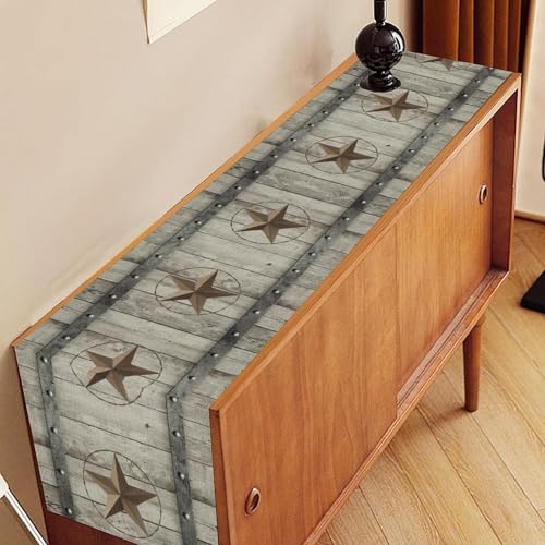 Western Texas Table Runner, Rustic Farmhouse Golden Star Wooden Barn Plank Cowboy Country Coffee Table Center Decor for Family Kitchen Outdoor Farmhouse Holiday Party Table Decorations, 13"x36" - color: Texas-2, size: 13“ X 36"