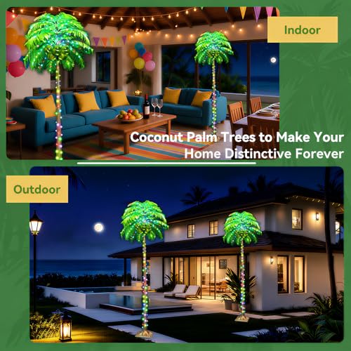 Ledido 7FT Lighted Palm Trees for Outside Patio, 35 Colors Changing Light Up Palm Trees Outdoor with Remote, Led Artificial Tree with Coconuts for Poolside Tiki Bar Yard Tropical Party Indoor Decor - color: Color Changing, size: 7ft