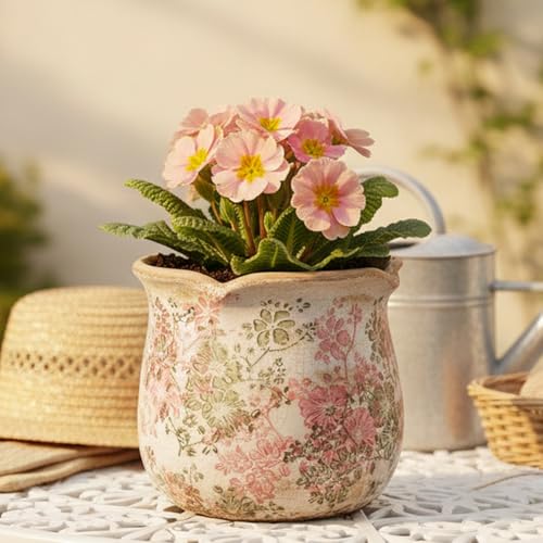 Ceramic Pots for Plants, Vintage Plant Pot with Drainage Hole, 6.11in. Planter for Indoor Plants, Crackle Glaze Finish Flower Pot, Perfect Tuscan Ceramic Planter for Gardening, Pastel Meadow - color: Pastel Meadow