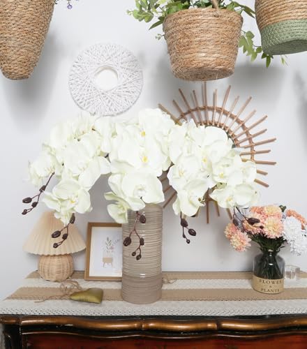 41.34" Orchid Artificial Flowers 6PCS Velvet Silk Faux Orchids Long Stem Artificial Flowers for Tall Vase for Home Wedding Party Decoration(Ivory White) - color: Ivory White