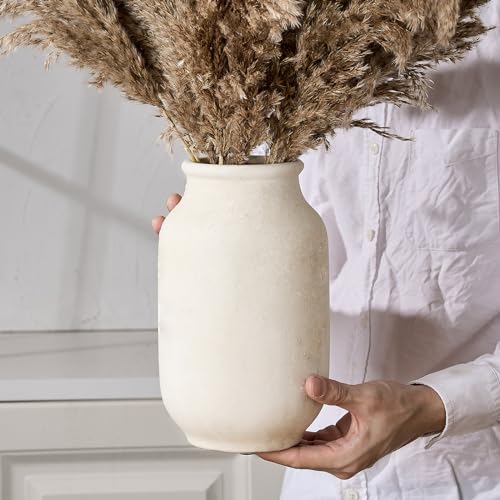 SIDUCAL Rustic Farmhouse Flower Vase | 9.5 Inch Large Ceramic Vase | Pampas Grass | Modern Farmhouse for Home Decor, Table, Living Room Decoration, Shelf Decor, Mantel, Fossil - color: Fossil