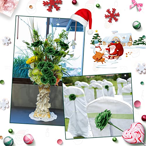 Yunlly 100 Pcs Artificial Flowers Fake Silk Roses Long Stem Rose Bouquet Wedding Party Home Decor for DIY Baby Shower Centerpieces Tables Home Decorations(Green) - color: Green