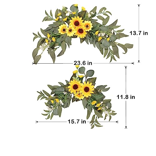 GOLDY&WENDY Yellow Sunflowers Decor Flower Swag (Pack of 2) for Wedding Welcome Sign Wedding Arch Wall Front Door Artificial Floral Decor - color: C2-sunflower