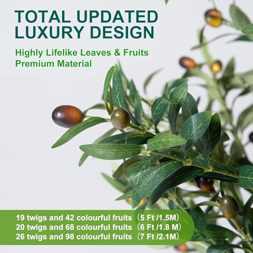 Olive Trees Artificial Indoor, 7FT Tall Faux Olive Tree with Moss and Planter, Artificial Plants Indoor with Realistic Silk Leaves and Lifelike Fruits, Fake Tree for Home Office Living Room Decor - size: 7ft