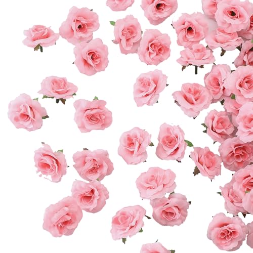 100 Pcs Mini Pink Roses Artificial Flowers Bulk, 1.9" Small Silk Fake Roses Flower Heads for Decoration, Wedding Centerpieces Bridal Shower Party Home Decor,DIY Crafts (Pink) - color: Pink