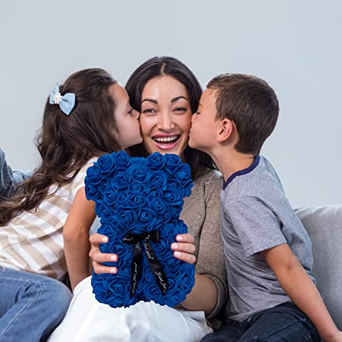 DuHouse Rose Bear Rose Teddy Bear Flower Gift Black Box for Valentines Gifts Anniversary Christmas,Birthdays Bridal Showers -Fully Handmade 10 inch Flower Bear Clear Gift Box (Royal Blue) - color: Royal Blue
