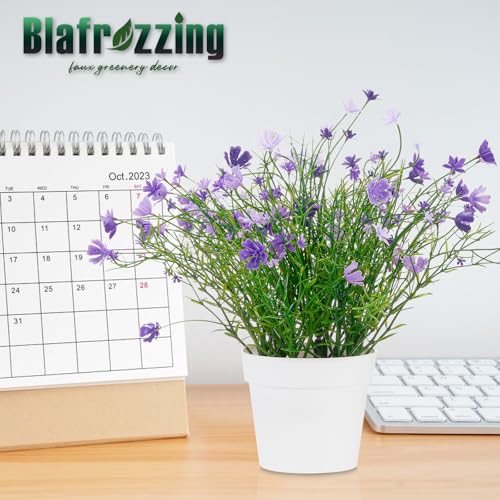 Babys Breath Potted Fake Plants with Flowers Faux Plants Indoor for Home Office Bookshelf Table Farmhouse Room Decor (Purple) - color: Purple