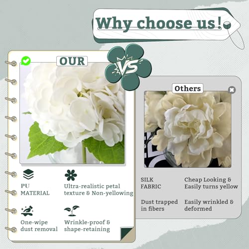 Real Touch Artificial Hydrangea in Vase,Premium Faux Flowers with Faux Water for Home Decoration,Coffee,Table,Wedding,White Fake Hydrangea with Vase for DIY Floral Arrangements - color: White