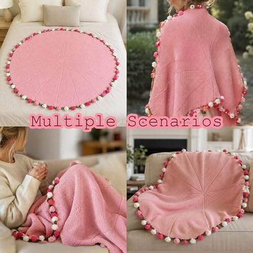 Crochet Flower Bouquet Throw Blanket, Cute Romantic Gift for Her Girlfriend Mom Mother’s Day Valentine Wedding Anniversary Birthday (Pink, 32 inches) - color: Pink, size: 32 inches