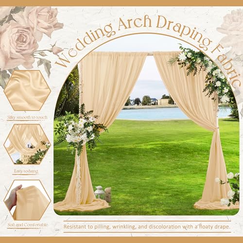 VACVELT Wedding Arch Draping Fabric Champagne Chiffon, 2 Panels Sheer Drapes 30 Inch x 20ft Chiffon Backdrop Curtain Decor, Outdoor Sheer Drapery for Ceremony Party Ceiling - color: Champagne, size: 2 Panels