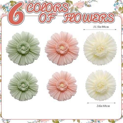 Giegxin 6 Pcs 31.5", 24" Pink and Sage Green Giant Paper Flowers Big Boho Sage Green Crepe Paper Flowers for Wall Decorations Wedding Baby Shower Birthday Bridal Shower Backdrop Classroom Party Decor - color: Pink,Green,White, size: 31.5", 24"
