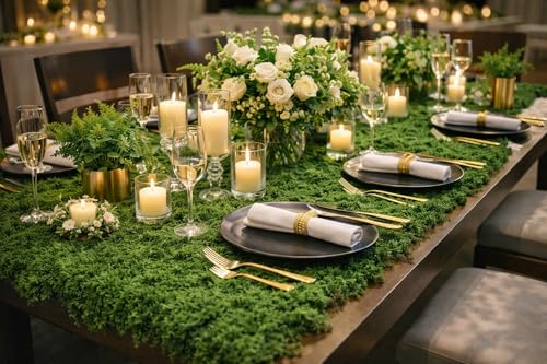 Fake Moss Table Runner for Crafts 19.68×78.74 inch Artificial Moss Sheet Roll Waterproof Carpet Blanket for Wall Roof Garden Wedding Birthday Party Table Decoration (Green) - color: Green- 19.68×78.74 Inch/0.5×2 M