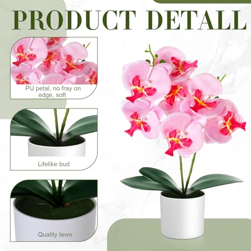 Thiccywoov 6 Pcs Fake Orchids Flowers in Pot 6 Colored Artificial Orchid Flowers with Plastic Vase Washable Silk Orchid Phalaenopsis Decor for Table Centerpiece Home Decor Office Wedding Party