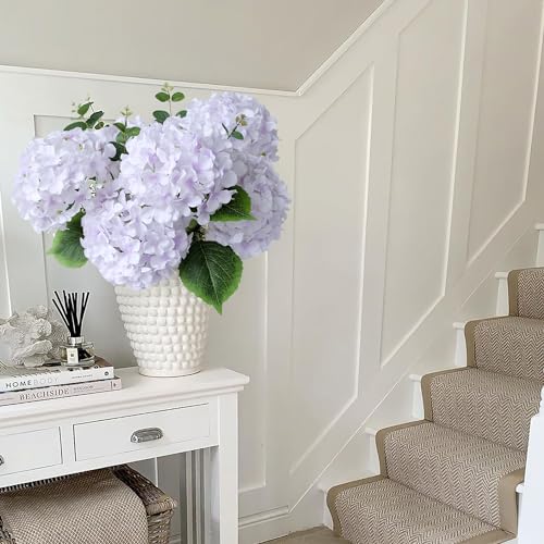 JINWOE Light Purple Fake Hydrange Flowers, 5Pcs 20Inch Large Boho Silk Flowers, Lifelike Hydrangeas Artificial Flowers for Bouquet Table Centerpieces Baby Showers Wedding Home - color: Light Puple