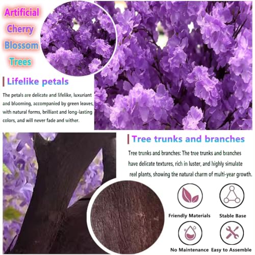 Large Artificial Cherry Blossom Trees 6.6ft Purple Indoor Outdoor Home Decor,Handmade Fake Faux Cherry Blossom Tree for Wedding Party Office Shopping Mall Hotel Restaurant Graden Living Room - color: Purple, size: 6ft 7in