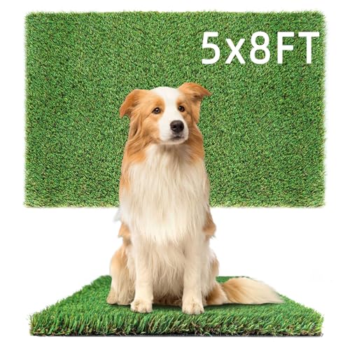 Artificial Grass Turf 5x8 FT Dog Pee Pad, Large Synthetic Turf Mat with Drainage Holes for Potty Training, Reusable Fake Grass Rug Outdoor Patio Balcony, Green - size: 5x8FT