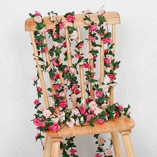 KHOYIME 18 Pack 144 FT Artificial Flower Garland, Fake Pink Roses Vines Silk Flowers Faux Plastic Outdoor Hanging Floral Ivy Garland Decoration for Wedding Arch Bedroom Home Wall Backdrop Room Decor - color: Pink, size: 18pcs
