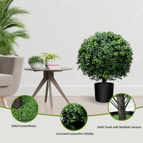 21-Inch Artificial Topiary Boxwood Ball Trees (Set of Two) – Lifelike, UV-Resistant Decor for Indoor & Outdoor Use – Enhance Your Space with Vibrant Greenery - color: 2pcs-boxwood