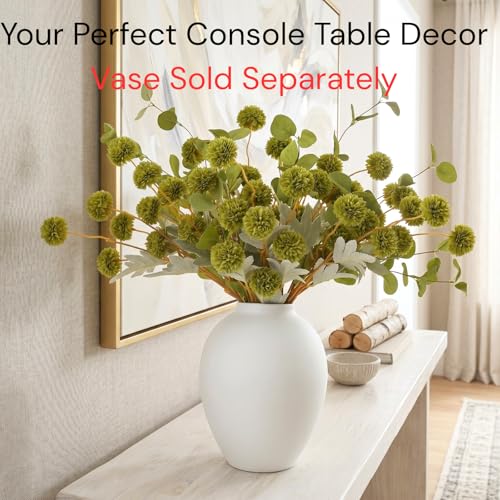 Green Flowers Artificial 10 Long Stems & 2pcs Eucalyptus Branches For Vase, Faux Silk Mum Greenery Arrangement, Realistic Fake Flowers, Green Centerpieces For Tables, Real Touch Floral Stems - color: Green