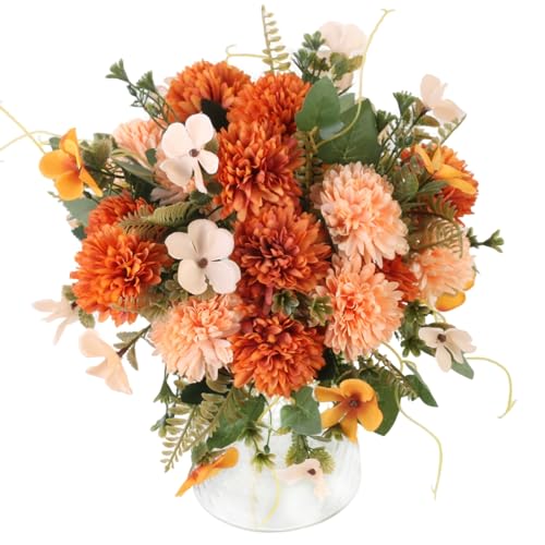 4 pcs Orange Artificial Flowers Fake Flowers Silk Artificial Chrysanthemum Ball Hydrangea Bridal Wedding Bouquet for Home Garden Party Decor - color: 3pcs-orange