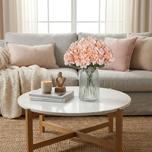 2Bouquets Artificial Fake Flowers Silk Hydrangea Arrangements Wedding Bouquets Decorations Plastic Floral Home Kitchen Garden Party Festival Bar DIY (Light Pink) - color: Light Pink, 5flower Head