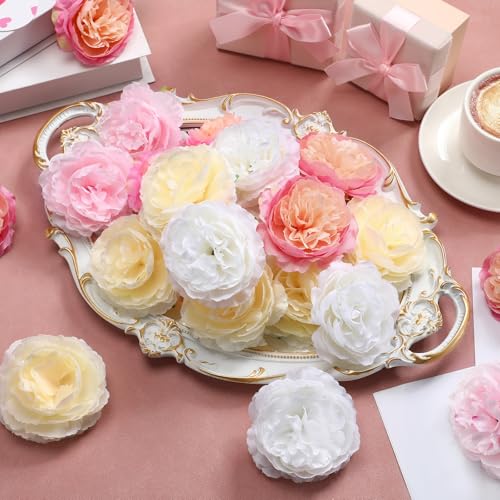 Thiccywoov 50 Pcs Artificial Flowers, 3.2 Inches Silk Rose Head Flowers Fake No Stem for Wedding Bridal Bouquet Home Floral Decor DIY Centerpieces Arrangements Party Tables Decoration(Pink Yellow) - color: Pink Yellow