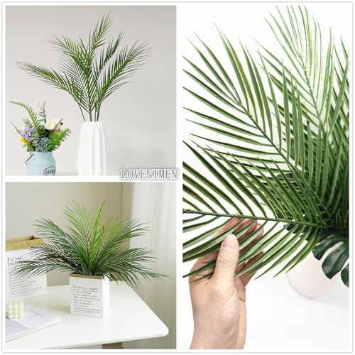 Artificial Palm Leaves Stems Greenery Tropical Palm Leaves 12 Pcs, Faux Monstera Plants for Palm Sunday Flower Arrangement Home Kitchen Table Decor, Wedding Birthday Party Indoor Outdoor Decoration - color: Palm Leaves Stems / 12 Pcs
