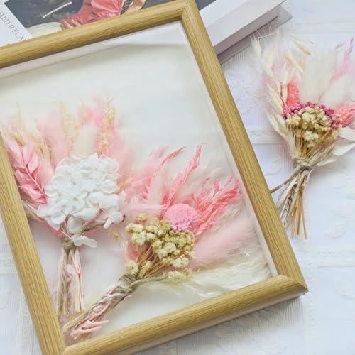 6 Pack Dried Flower Bouquets,Pink Boho Series Natural Dry Flowers Combination with Stem,Boho Artificial Bundles for Wedding Table Centerpieces,Birthday Cake Table Vase Decor,Shooting Props (Pink)