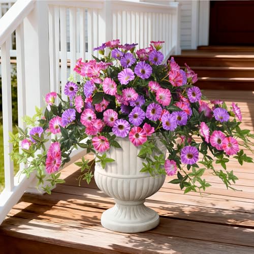 Artificial Fake Flowers Hanging Plants for Outdoor Spring Summer Decoration, 2Pcs Faux Petunias Realistic Silk Flower UV Resistant No Fade for Home Outside Garden Balcony Yard Porch (Purple Fuchsia) - color: Purple Fuchsia