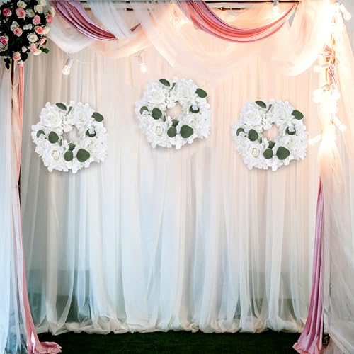 Artificial Flower Candle Rings - 6 Inch Inner Rose Floral Wreaths for Wedding Bridal Event Table Centerpieces Backdrop Decorations (White, 6 X Candle Rings) - color: White, size: 6 X Floral Wreaths
