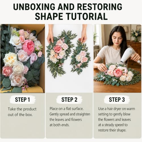AitnWoy Artificial Wedding Arch Flowers Kit 2 PCS Dust Rose Flowers Silk Peony Floral Swag Welcome Sign for Wedding Ceremony Party Home Garland Decor - color: Holiday Red, size: 28" + 11"