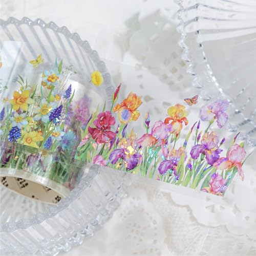 PET Tape Stickers for Journaling 6 Rolls Pre-Cut Flower Washi Tape Stickers Decorative Tape for Crafts Scrapbooking Junk Journal Supplies, Flower Branch - color: Flower Branch