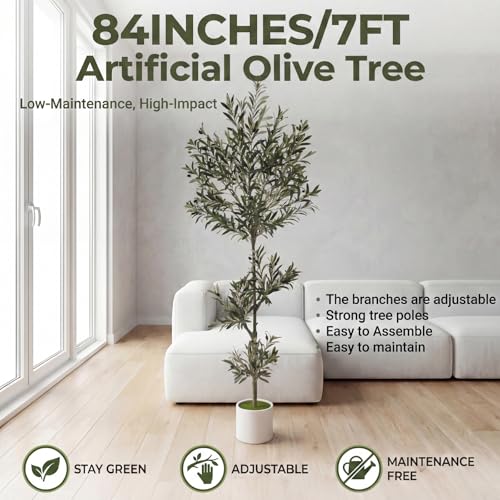 7ft Spherical Fake Olive Tree Artificial Indoor,Faux Olive Tree with Pot,Large Olive Branches and Lifelike Fruits,for Home Office House Living Room Decor. - color: 7ft