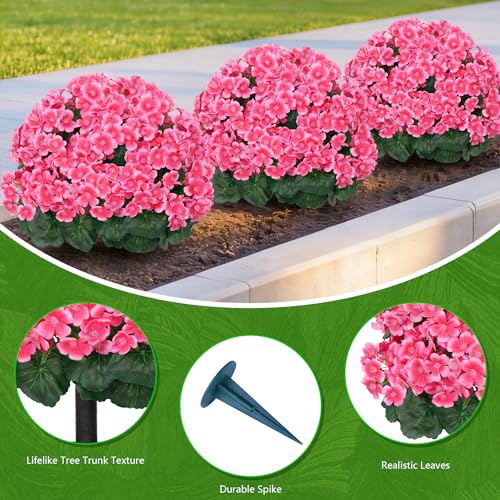 Yangrass Artificial Topiary Pink Flowers for Outdoors, Fake Bushes Topiary Ball Trees Set of 2 with Ground Spikes, Lifelike UV Resistant Faux Plants for Front Porch Garden Patio Decor - color: Pink Crabapple Blossoms