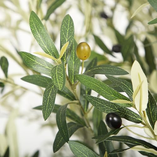 Nafresh Tall Faux Olive Tree, 5ft(60in) Realistic Potted Silk Artificial Indoor with Green Leaves and Big Fruits for Home Office Living Room Bedroom Stairs Foyer Decor - size: 5ft