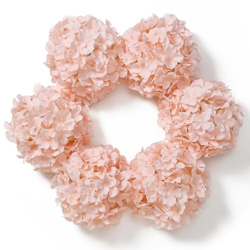 DuHouse Silk Hydrangea Artificial Flower Heads with Stems Fake Hydrangeas Flowers for DIY Wedding Centerpiece Home Decor,Pack of 6 (Blush) - color: Blush
