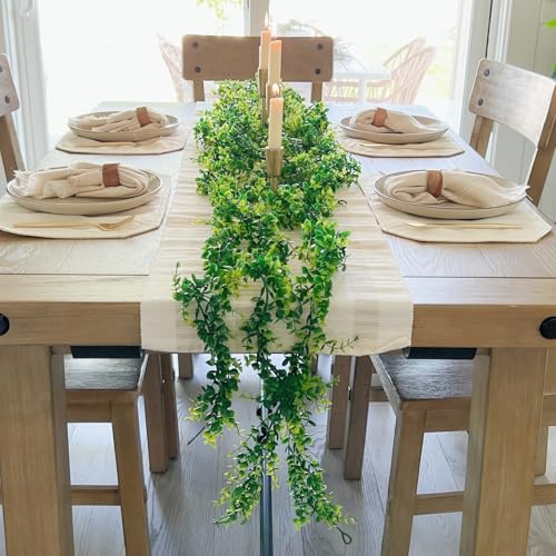 CQURE 4Pcs Faux Eucalyptus Garland, Artificial Eucalyptus Leaves Hanging Vines Table Greenery Garland for Wedding Backdrop Arch Wall Table Party Indoor Outdoor Decor - size: 4 Pack
