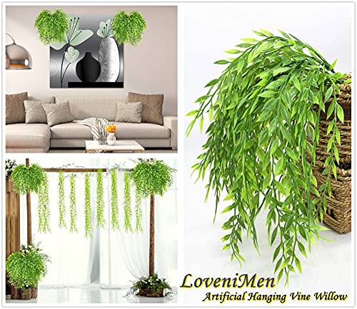 Artificial Weeping Willow, Plastic Plants Greenery Shrubs, Fake Hanging Vine Ivy Garland Outdoor Indoor Home Garden Verandah Parterre Wall Baskets Table Decoration UV Resistant 4 pcs - color: Weeping Willow / 4pcs